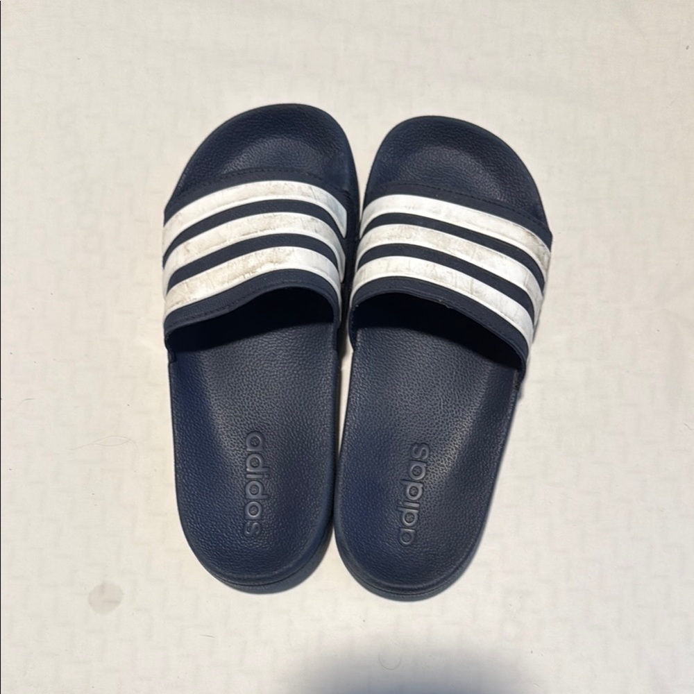 Adidas Kids Navy and White Slides